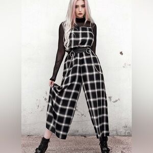 Disturbia Singles Plaid Gingham Black and White Wide Leg Jumpsuit